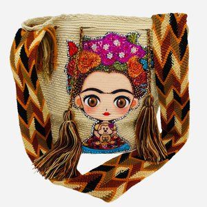 NEW 100% Authentic Handcrafted Wayuu Mochila Bag | Frida Kahlo + Crystals 🎨